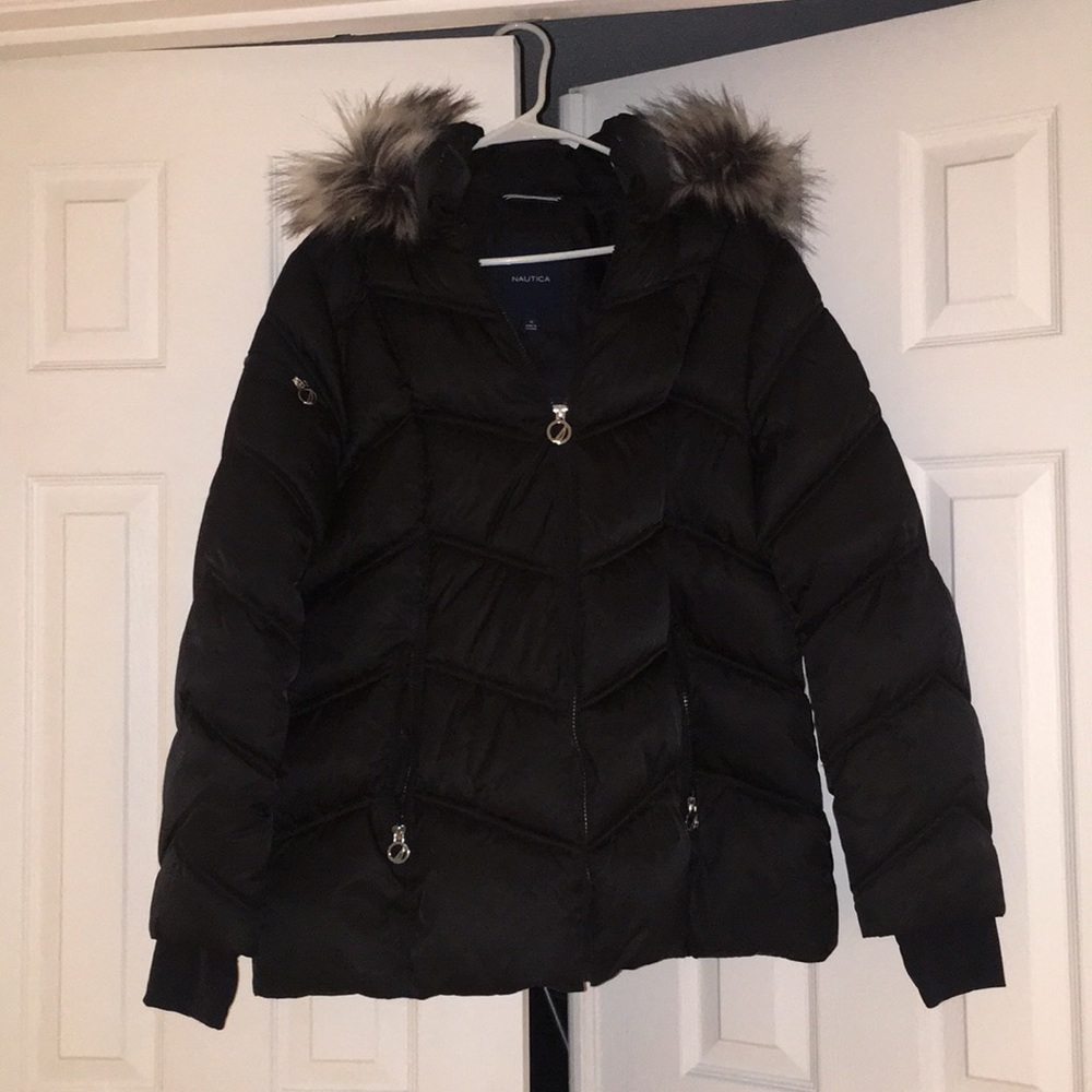 Nautica Faux Fur Trip Puffer Jacket